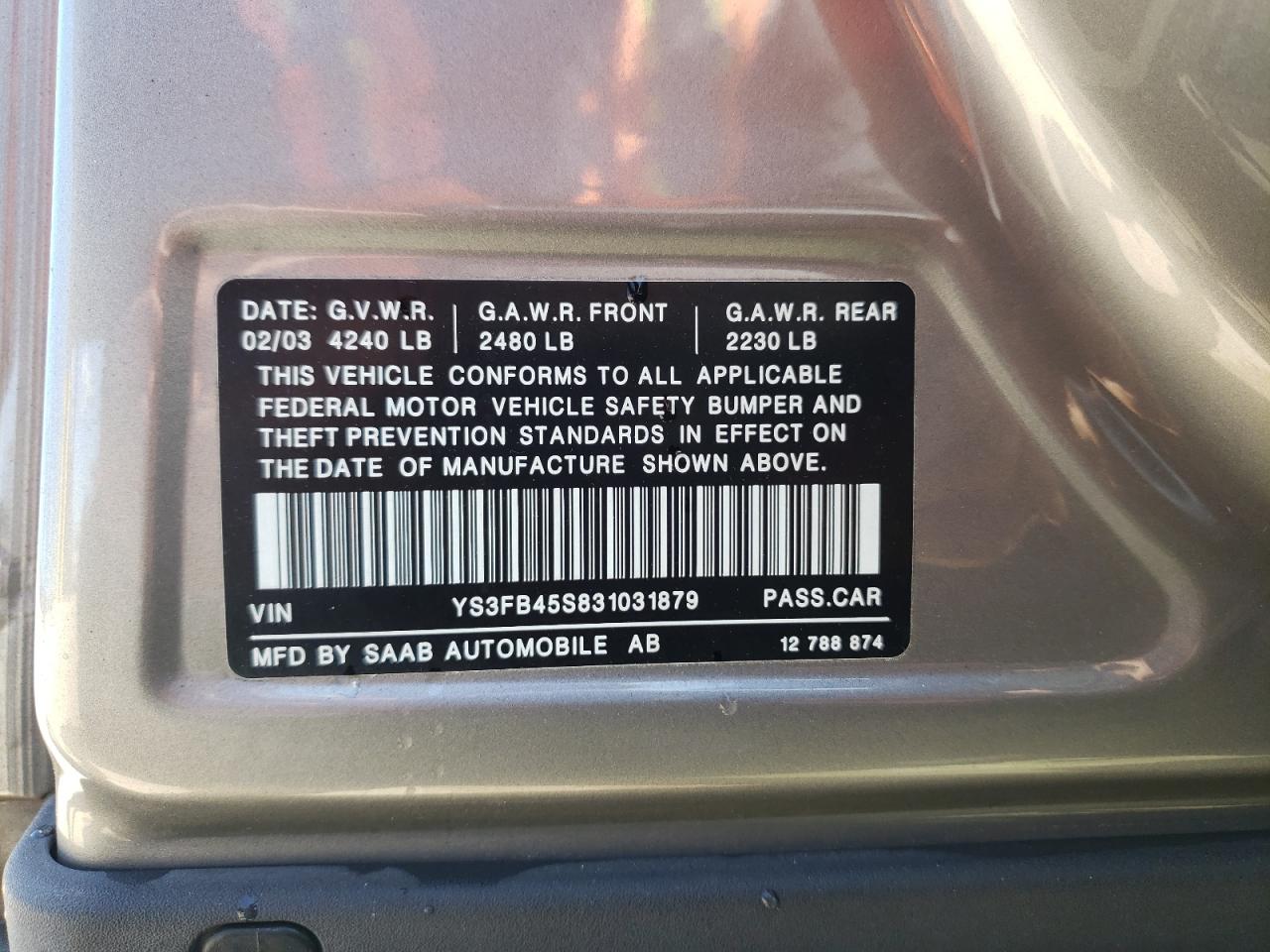 Photo 10 from auction – 2003 SAAB 9-3 LINEAR with VIN YS3FB45S831031879
