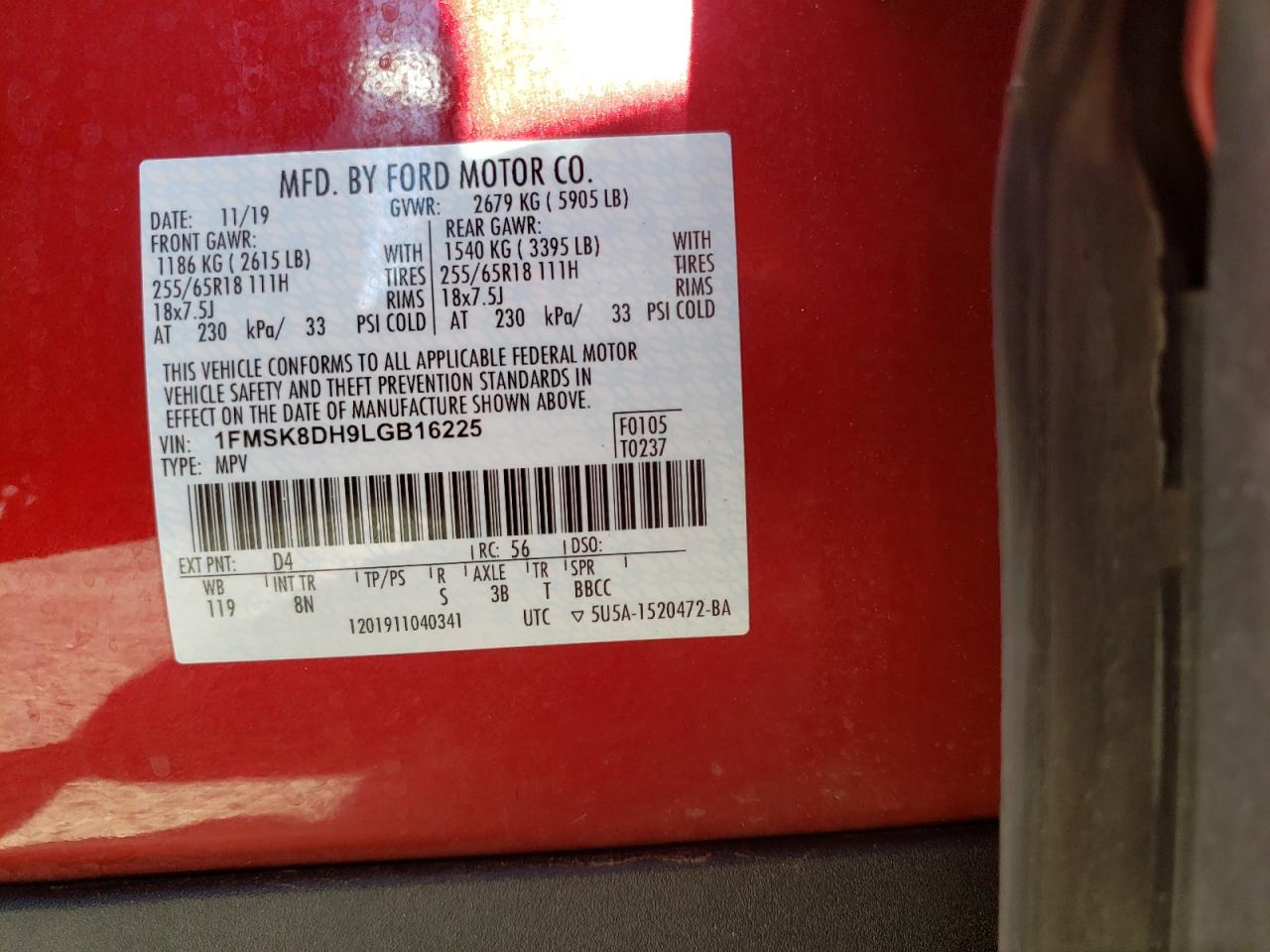 Photo 10 from auction – 2020 FORD EXPLORER X with VIN 1FMSK8DH9LGB16225