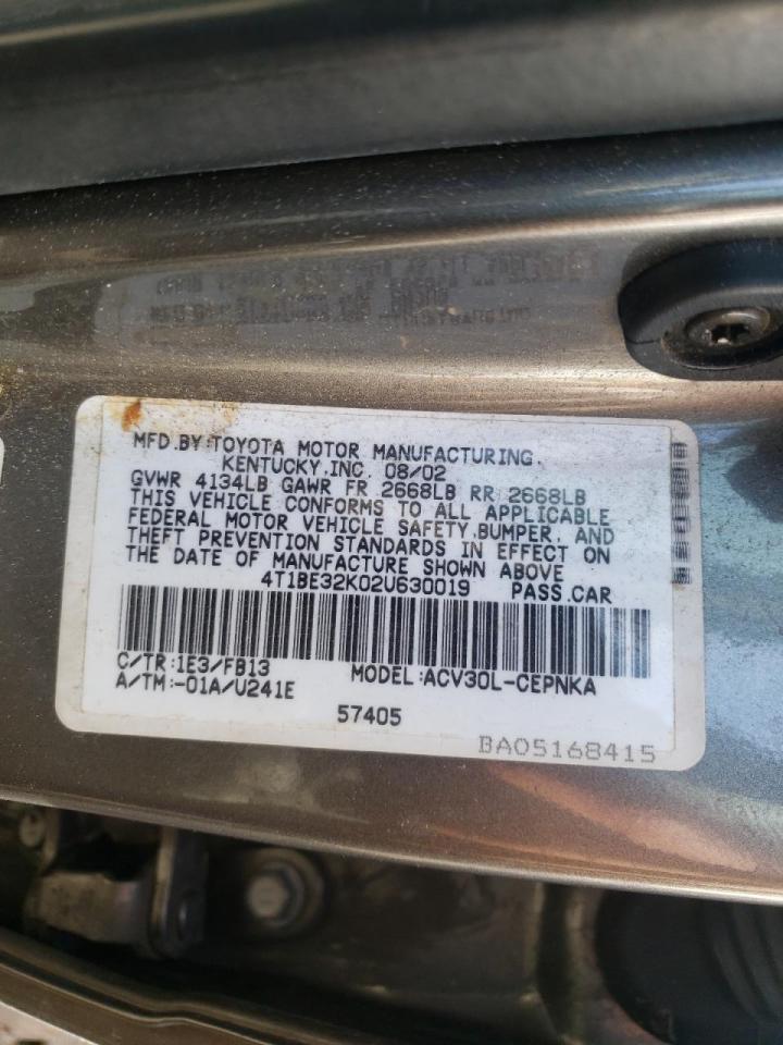 Photo 10 from auction – 2002 TOYOTA CAMRY LE with VIN 4T1BE32K02U630019