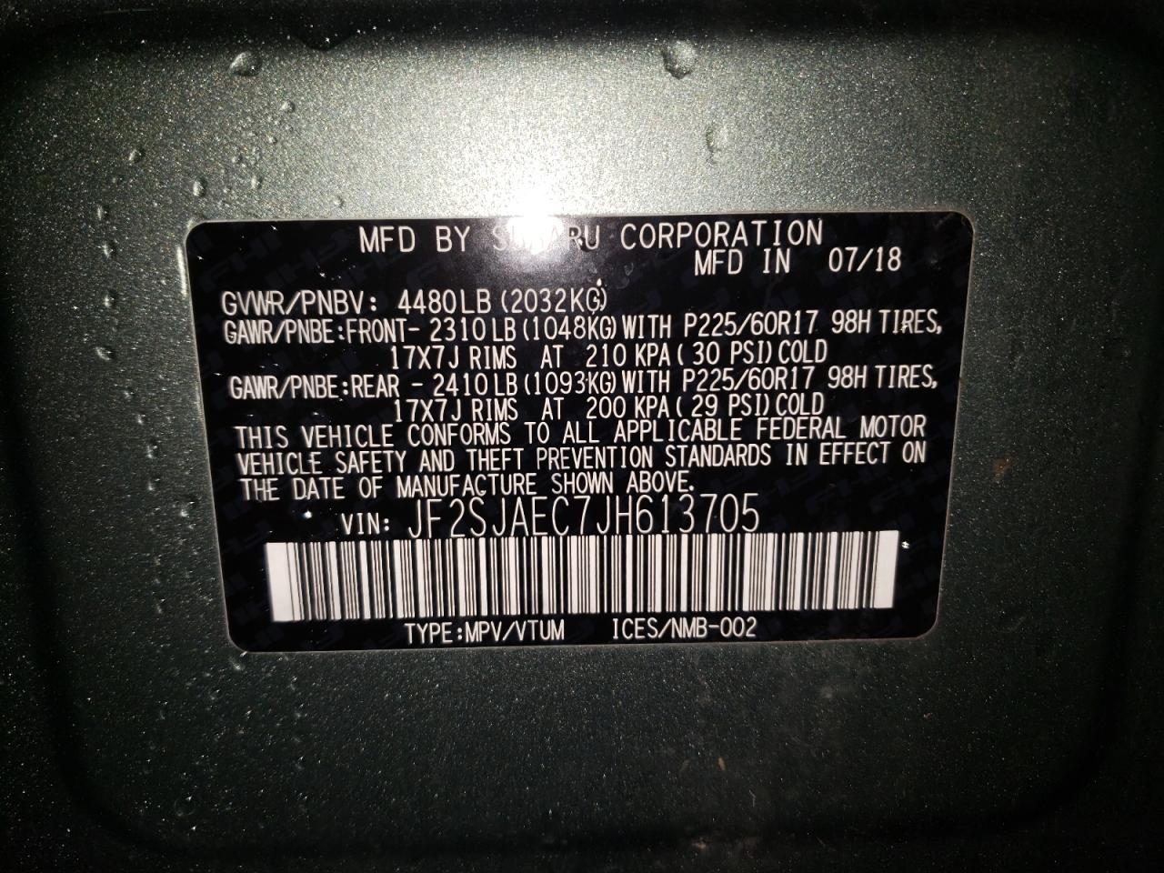 Photo 10 from auction – 2018 SUBARU FORESTER 2 with VIN JF2SJAEC7JH613705