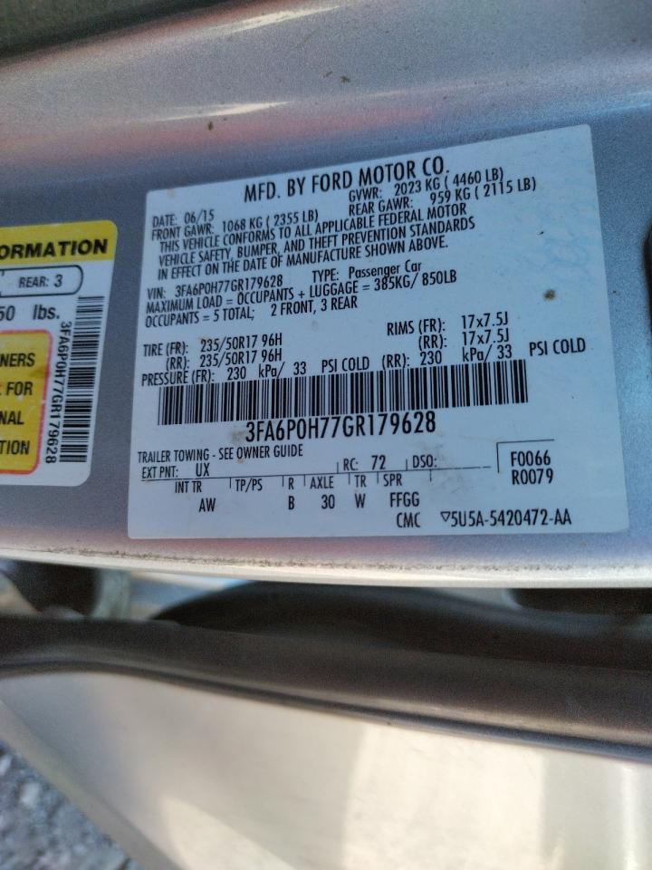 Photo 10 from auction – 2016 FORD FUSION SE with VIN 3FA6P0H77GR179628