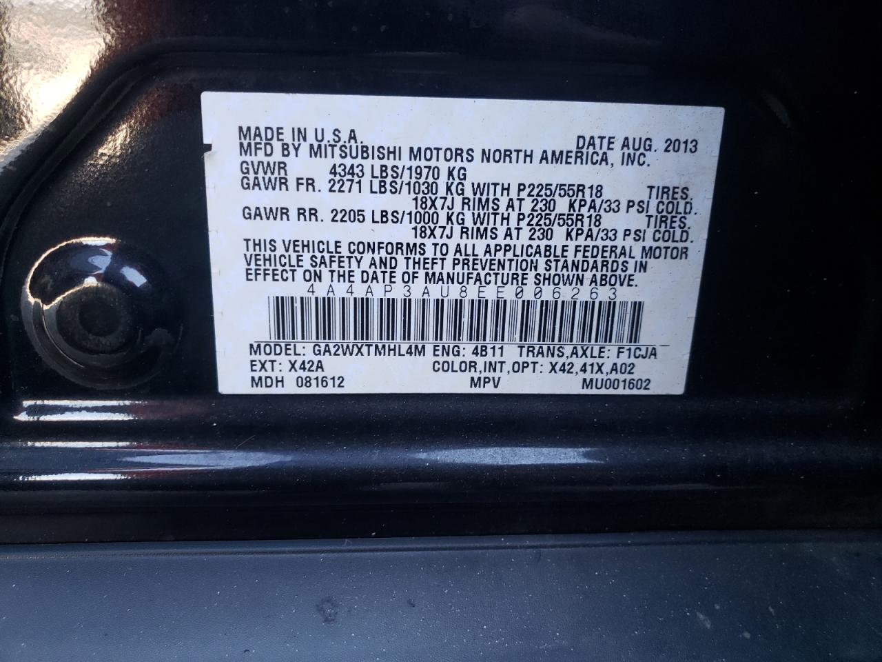 Photo 10 from auction – 2014 MITSUBISHI OUTLANDER with VIN 4A4AP3AU8EE006263