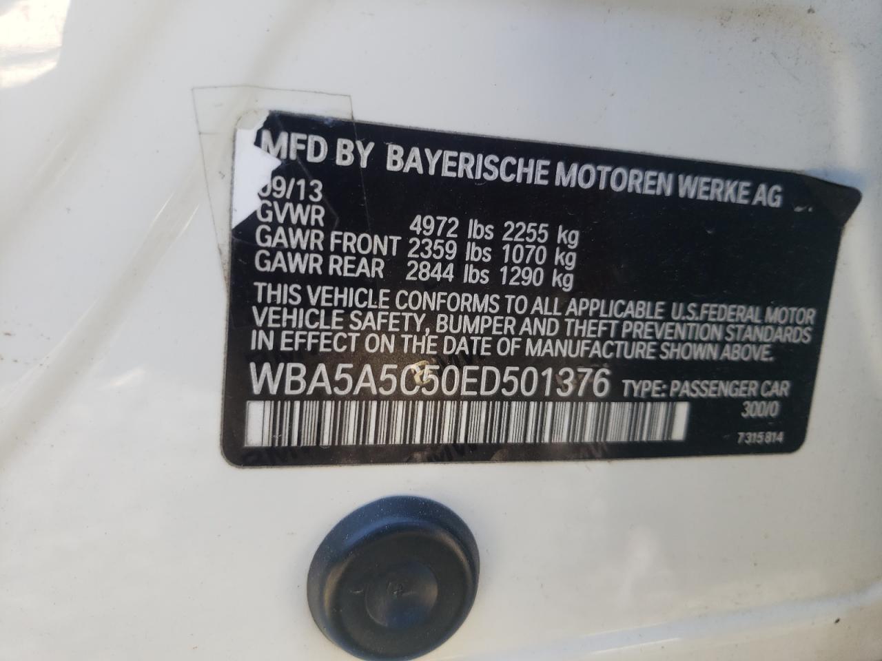 Photo 10 from auction – 2014 BMW 528 I with VIN WBA5A5C50ED501376