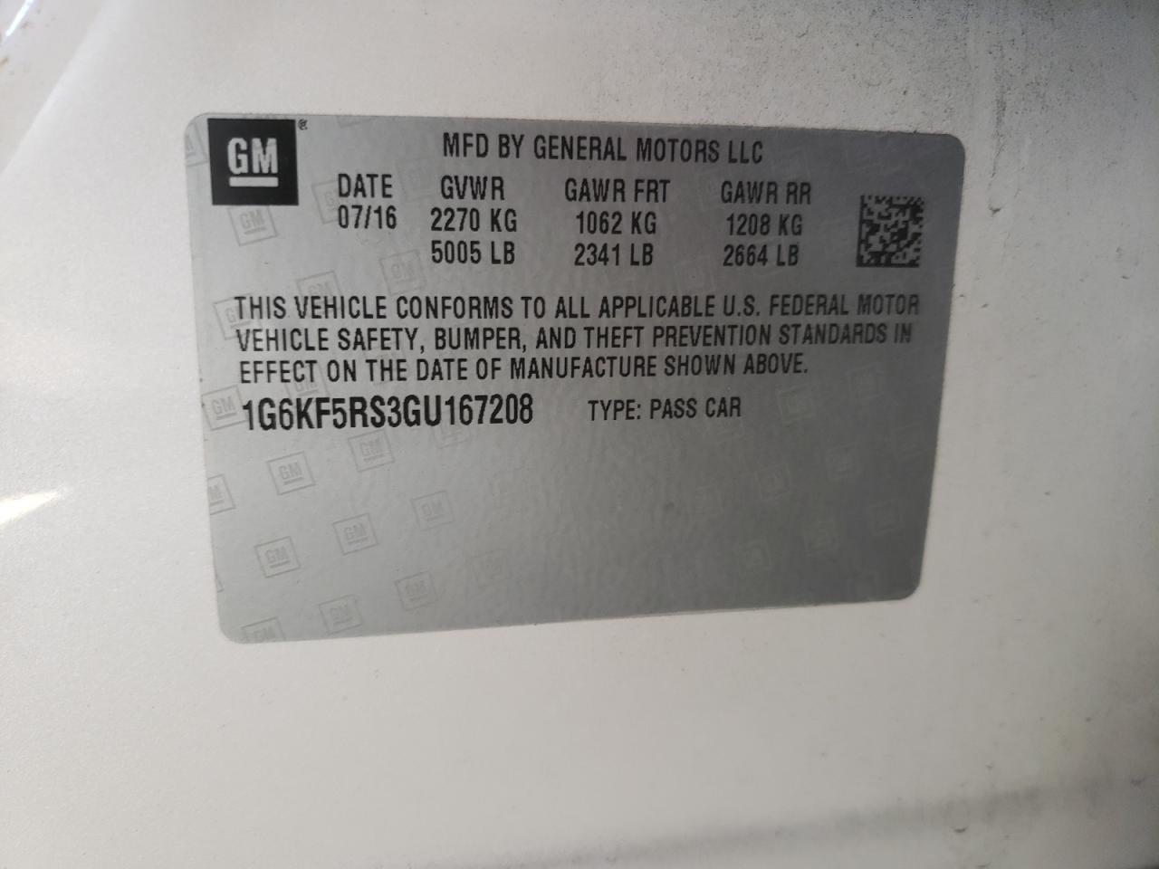 Photo 10 from auction – 2016 CADILLAC CT6 PREMIU with VIN 1G6KF5RS3GU167208