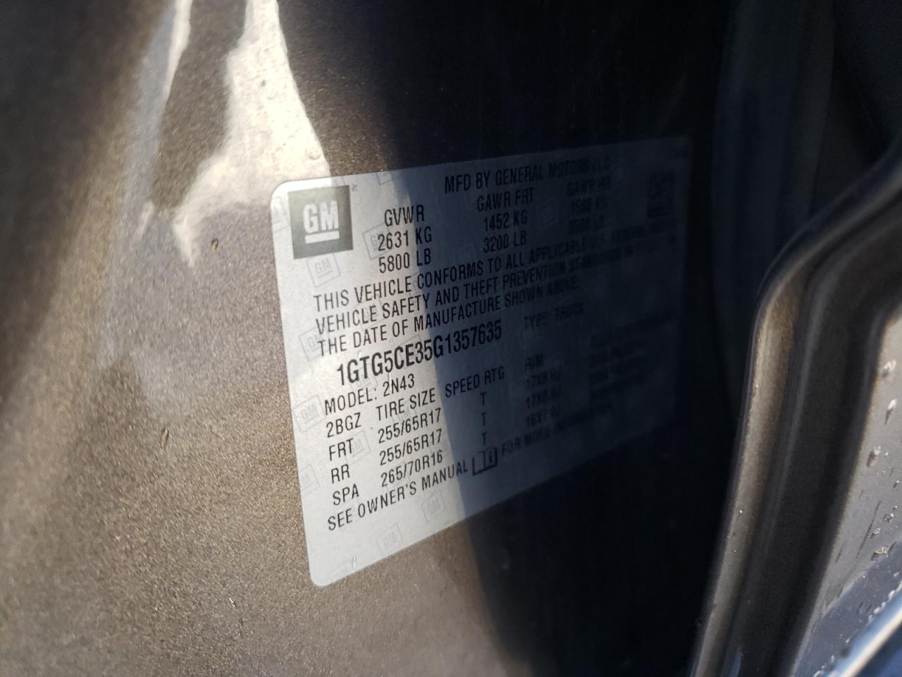 Photo 10 from auction – 2016 GMC CANYON SLE with VIN 1GTG5CE35G1357635