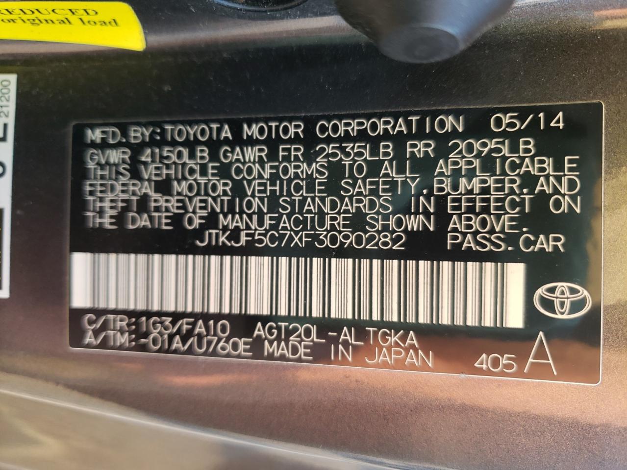 Photo 10 from auction – 2015 TOYOTA SCION TC with VIN JTKJF5C7XF3090282