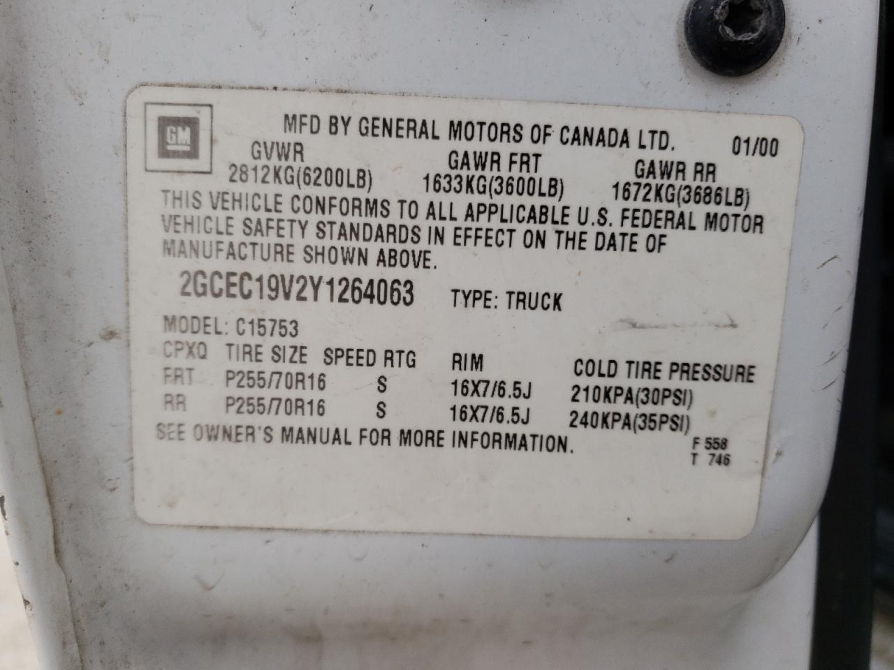 Photo 10 from auction – 2000 CHEVROLET SILVERADO with VIN 2GCEC19V2Y1264063