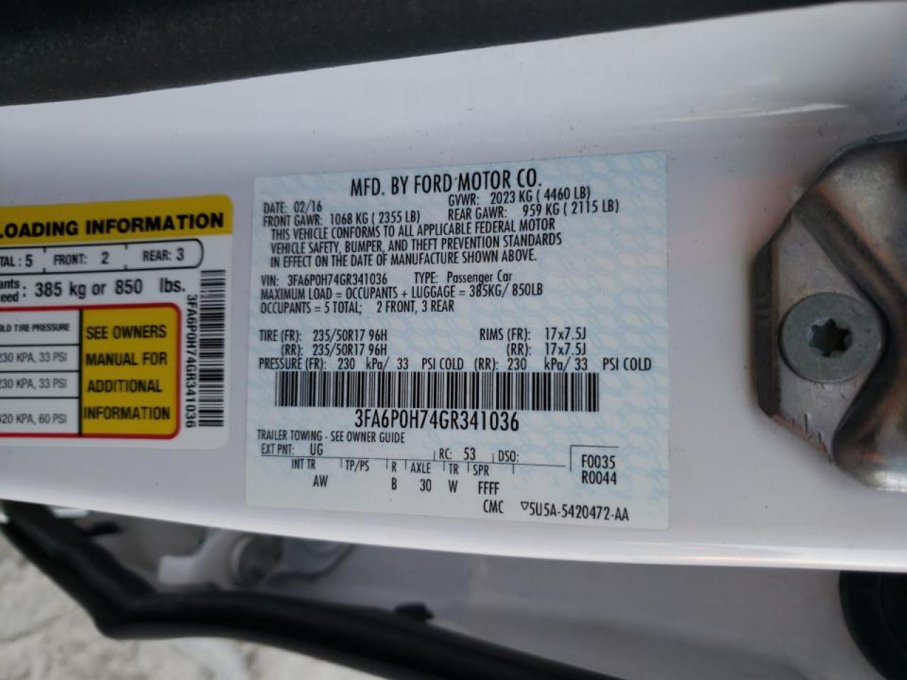 Photo 10 from auction – 2016 FORD FUSION SE with VIN 3FA6P0H74GR341036