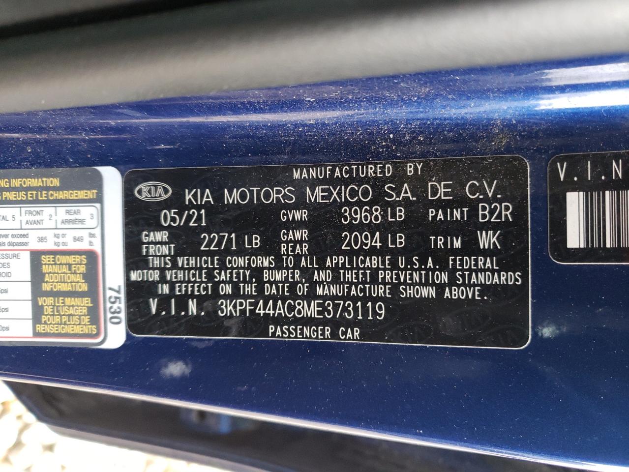 Photo 10 from auction – 2021 KIA FORTE GT with VIN 3KPF44AC8ME373119
