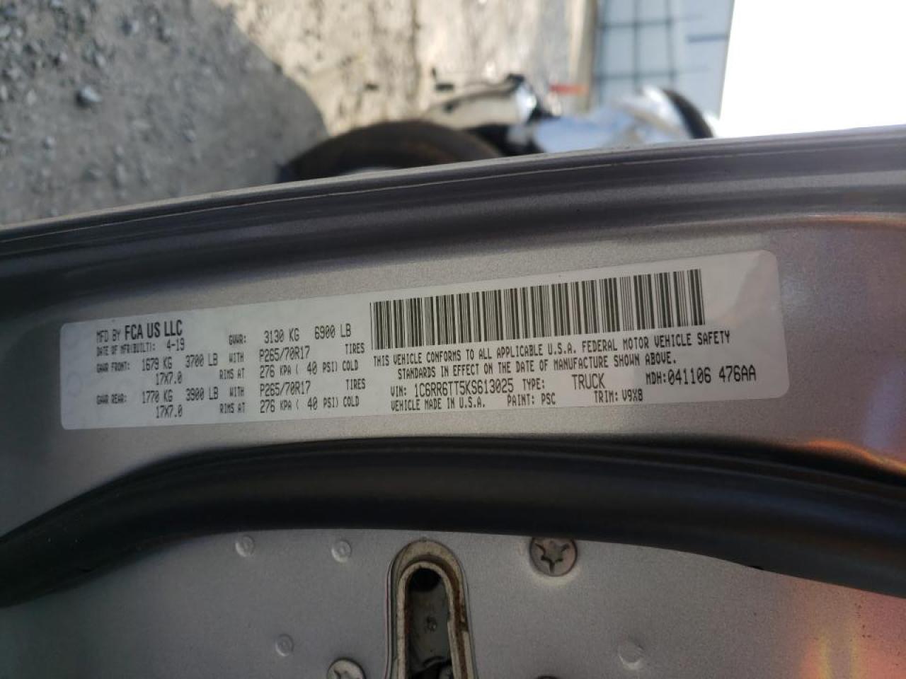 Photo 10 from auction – 2019 RAM 1500 CLASS with VIN 1C6RR6TT5KS613025