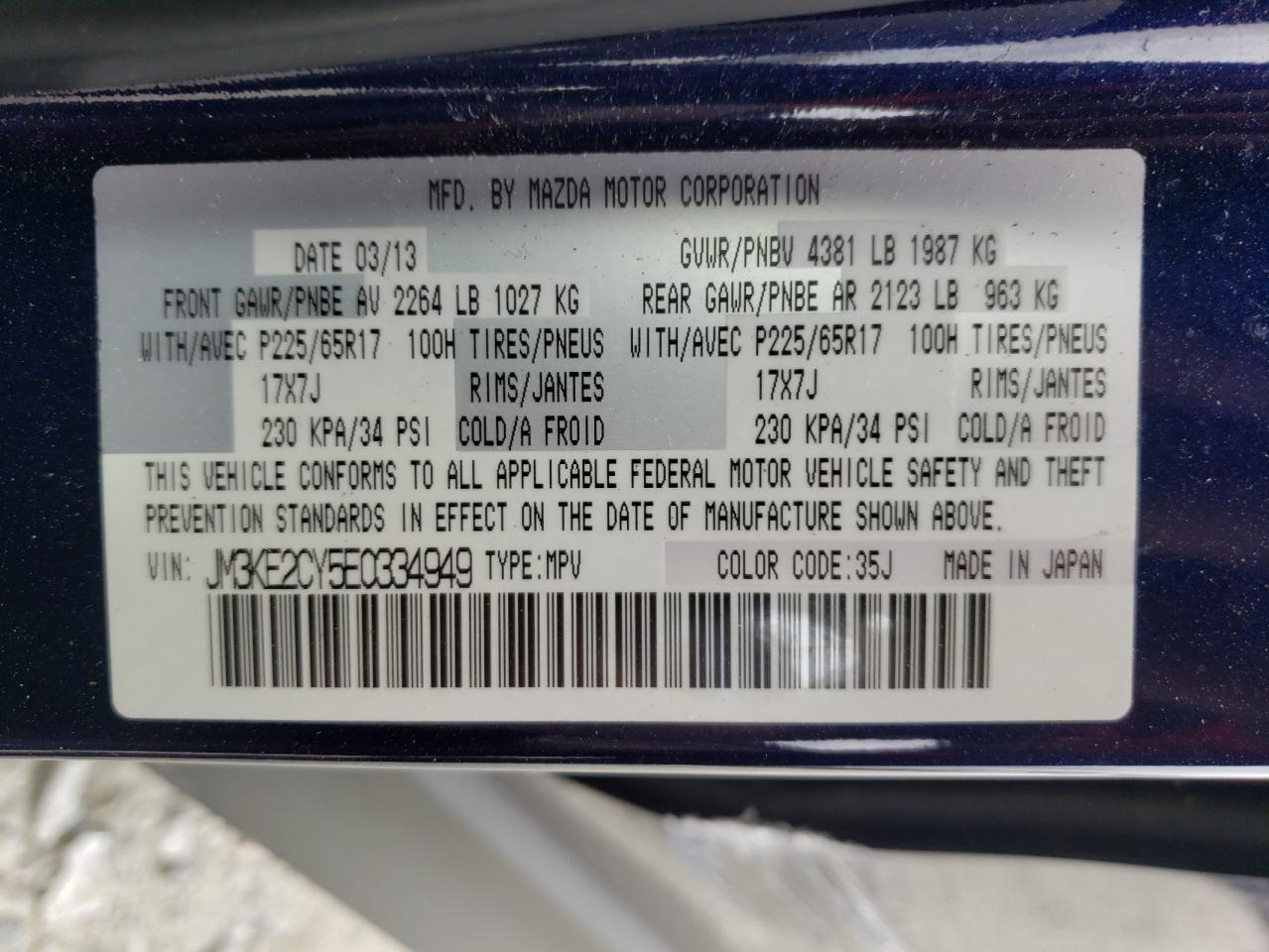 Photo 10 from auction – 2014 MAZDA CX-5 TOURI with VIN JM3KE2CY5E0334949