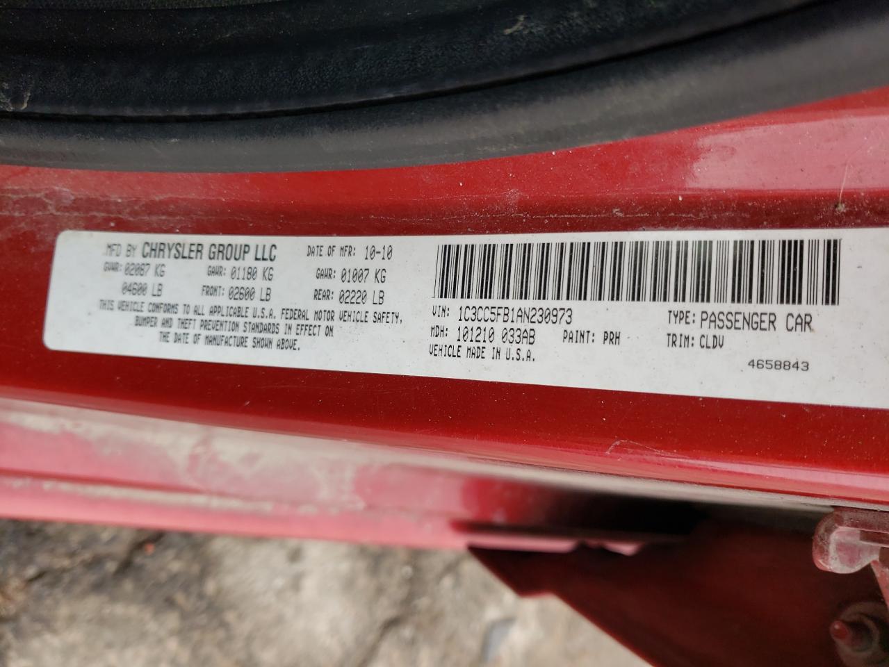 Zdjęcie 10 z aukcji – 2010 CHRYSLER SEBRING LX z VIN 1C3CC5FB1AN230973