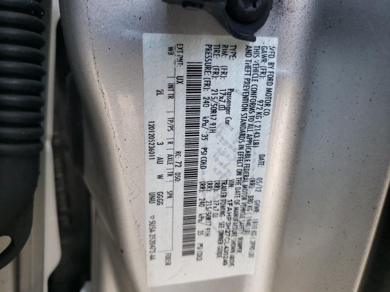 Фото 10 с аукциона – 2012 FORD FOCUS SEL с VIN 1FAHP3H27CL430249