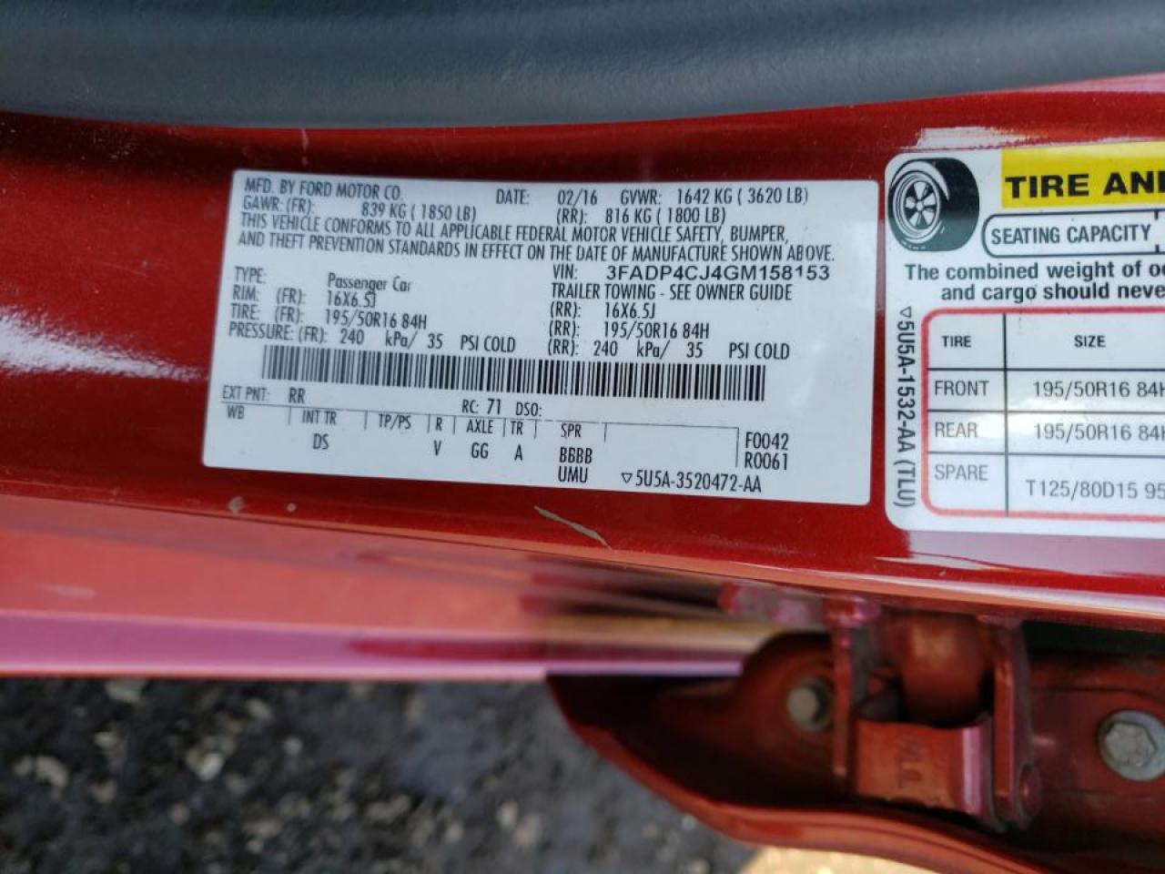 Photo 10 from auction – 2016 FORD FIESTA TIT with VIN 3FADP4CJ4GM158153