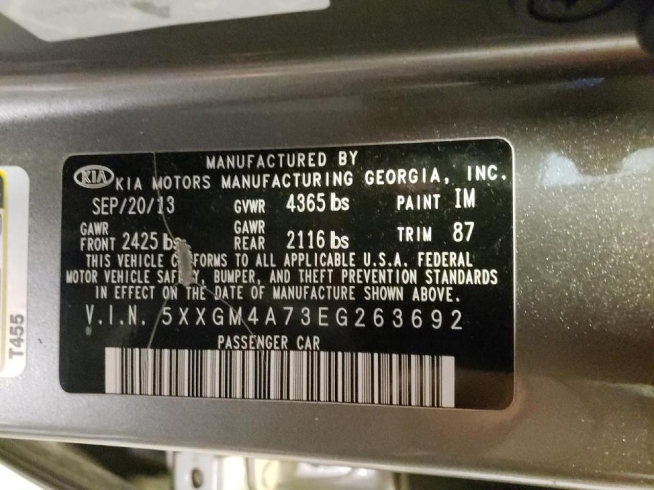 Photo 10 from auction – 2014 KIA OPTIMA LX with VIN 5XXGM4A73EG263692