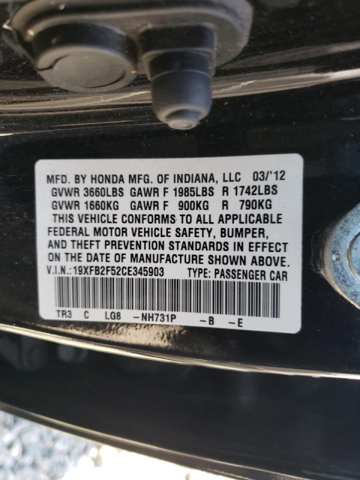Photo 10 from auction – 2012 HONDA CIVIC LX with VIN 19XFB2F52CE345903