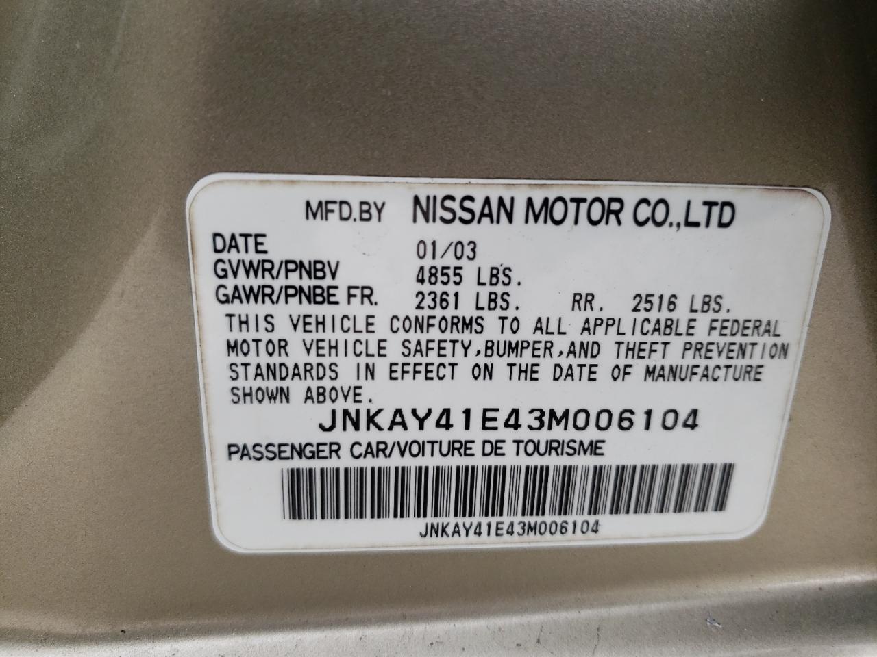 Photo 10 from auction – 2003 INFINITI M45 with VIN JNKAY41E43M006104