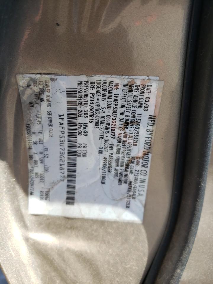 Photo 10 from auction – 2003 FORD TAURUS SE with VIN 1FAFP53U73G218777