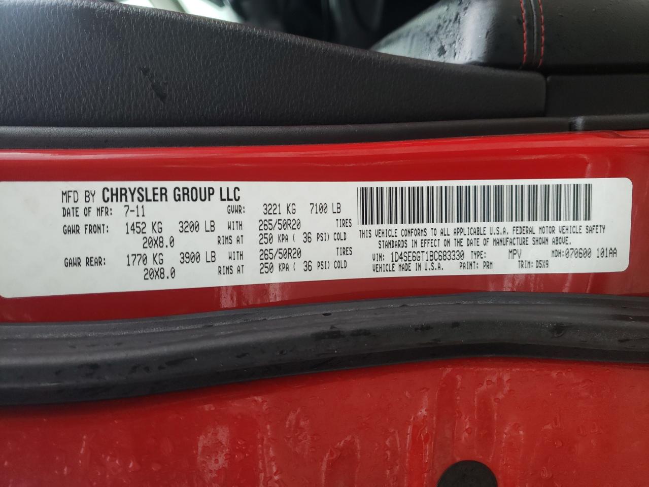 Photo 10 from auction – 2011 DODGE DURANGO R/ with VIN 1D4SE6GT1BC683330