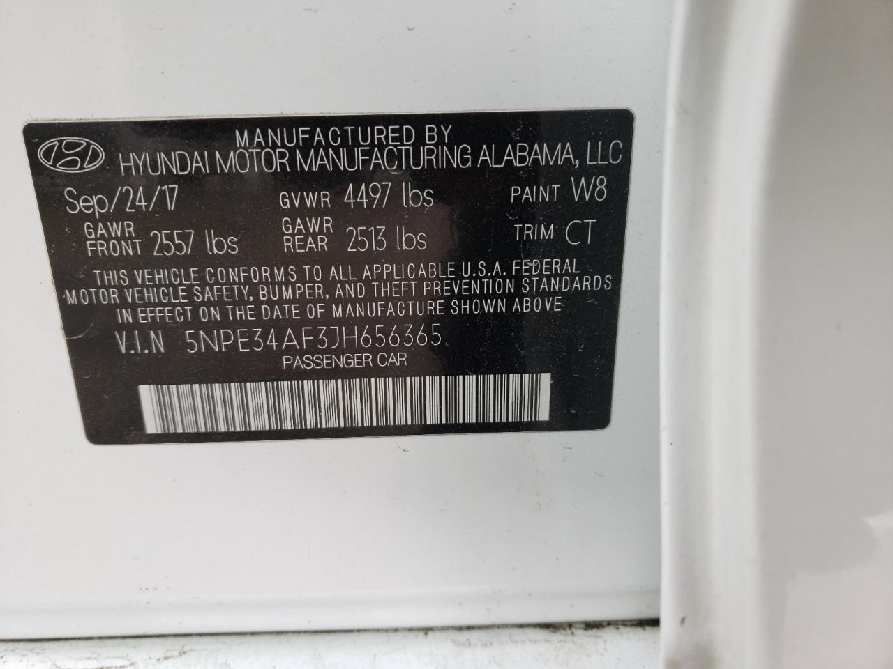 Photo 10 from auction – 2018 HYUNDAI SONATA LIM with VIN 5NPE34AF3JH656365