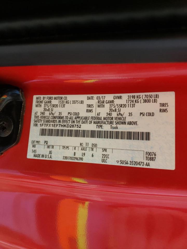 صورة رقم 10 من المزاد - 2017 FORD F150 SUPER مع VIN 1FTFX1EF7HKD28752