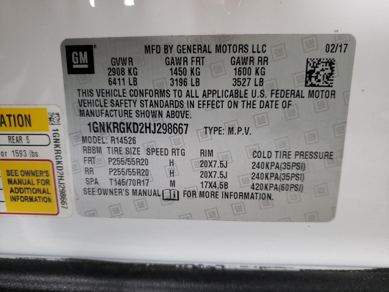 Photo 10 from auction – 2017 CHEVROLET TRAVERSE L with VIN 1GNKRGKD2HJ298667