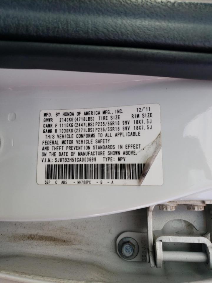 Photo 10 from auction – 2012 ACURA RDX TECHNO with VIN 5J8TB2H51CA003699