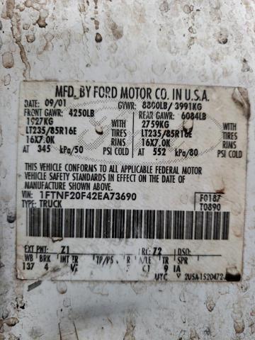Photo 10 from auction – 2002 FORD F250 SUPER with VIN 1FTNF20F42EA73690