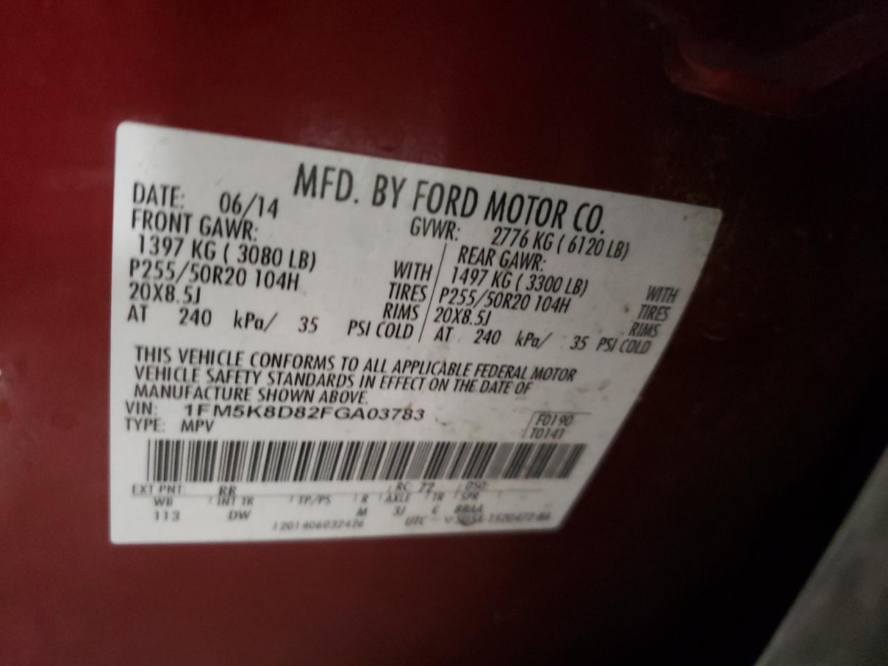 Photo 10 from auction – 2015 FORD EXPLORER X with VIN 1FM5K8D82FGA03783