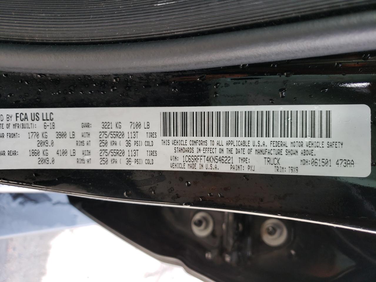 Photo 10 from auction – 2019 RAM 1500 BIG H with VIN 1C6SRFFT4KN546221