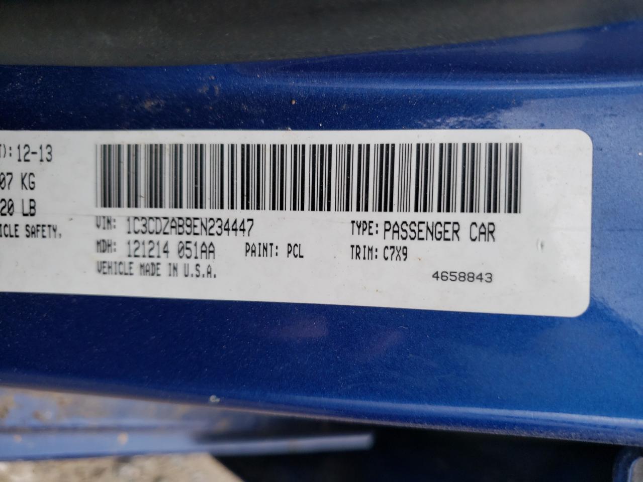Photo 10 from auction – 2014 DODGE AVENGER SE with VIN 1C3CDZAB9EN234447