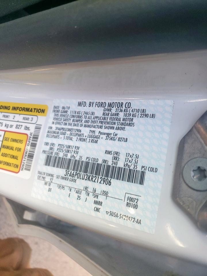 Photo 10 from auction – 2019 FORD FUSION SE with VIN 3FA6P0LU3KR212906