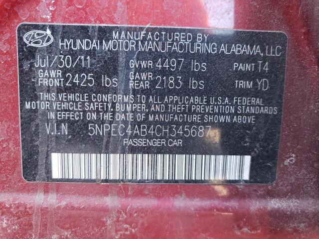Photo 10 from auction – 2012 HYUNDAI SONATA SE with VIN 5NPEC4AB4CH345687