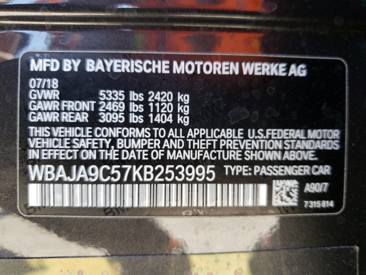 Photo 10 from auction – 2019 BMW 530E with VIN WBAJA9C57KB253995