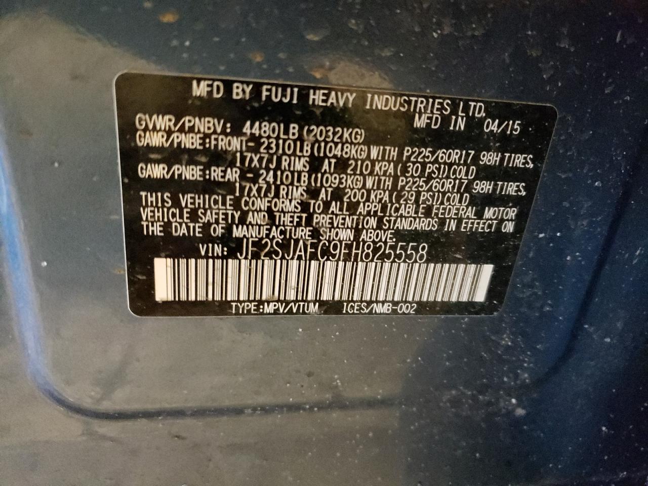 Photo 10 from auction – 2015 SUBARU FORESTER 2 with VIN JF2SJAFC9FH825558