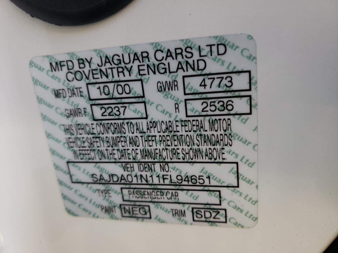 Photo 10 from auction – 2001 JAGUAR S-TYPE with VIN SAJDA01N11FL94651