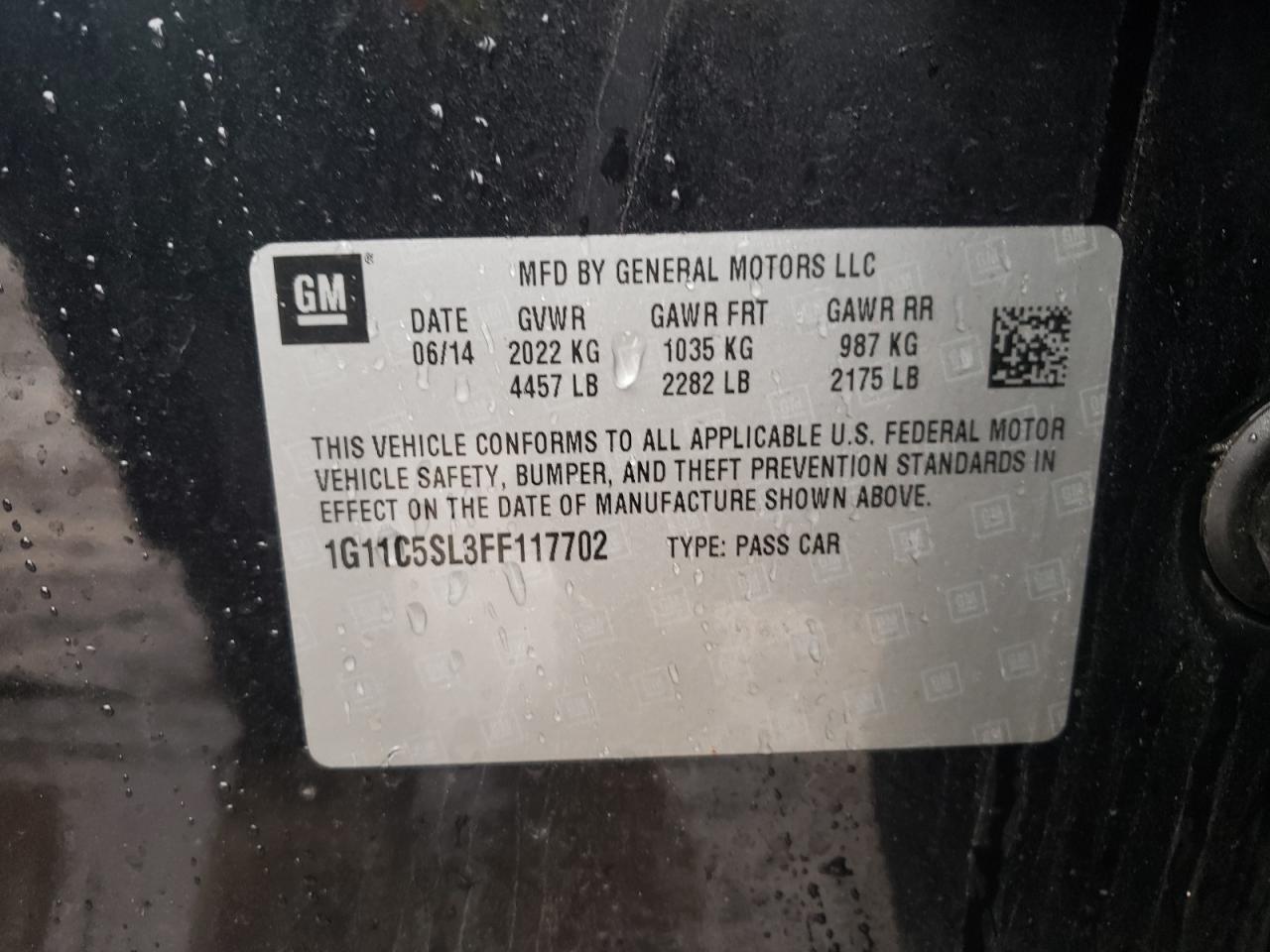 Photo 10 from auction – 2015 CHEVROLET MALIBU 1LT with VIN 1G11C5SL3FF117702