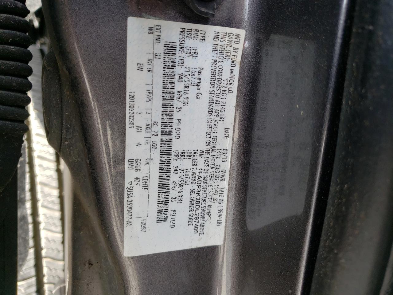 Photo 10 from auction – 2013 FORD FOCUS SE with VIN 1FADP3K28DL297400