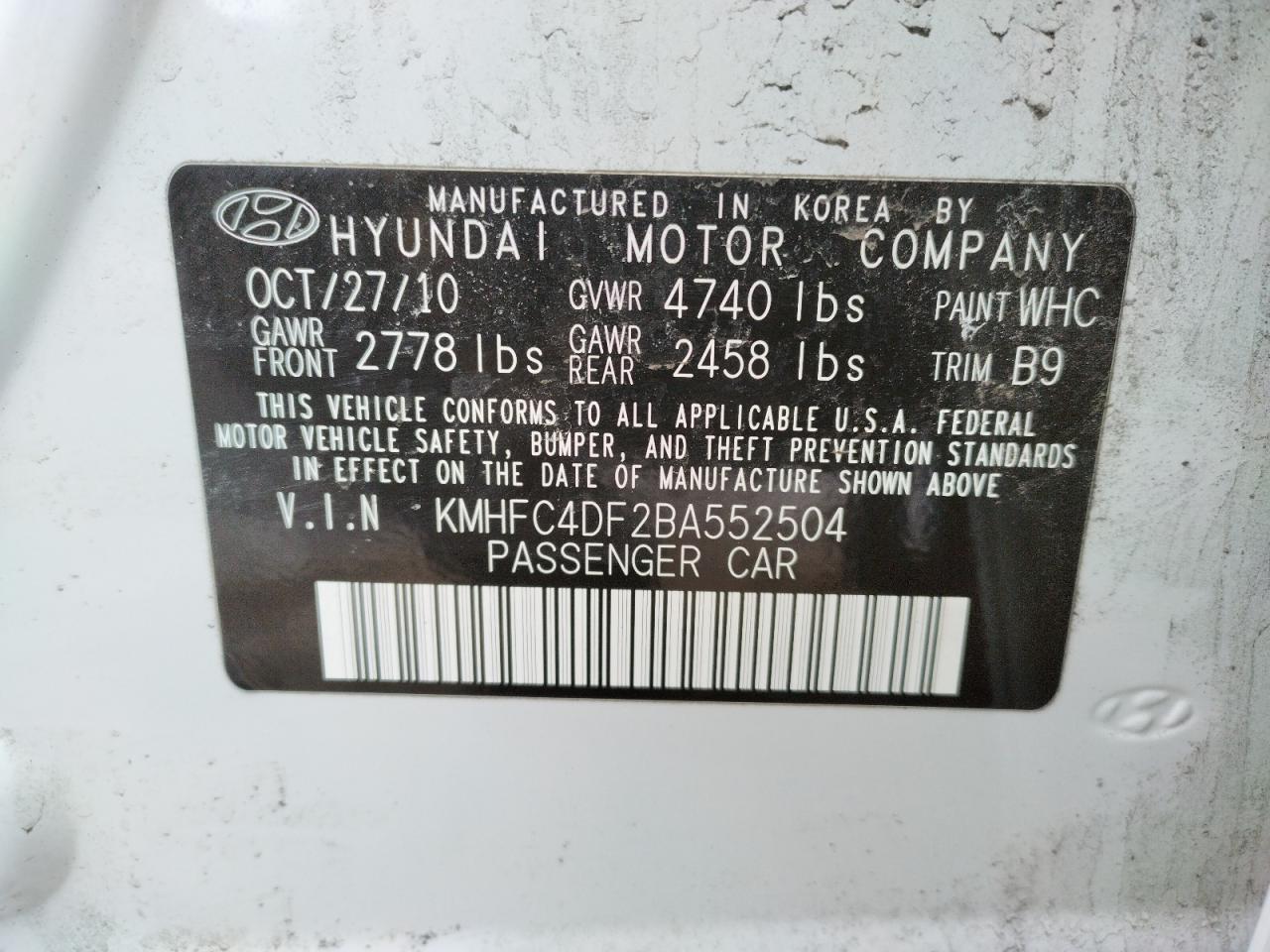 Photo 10 from auction – 2011 HYUNDAI AZERA GLS with VIN KMHFC4DF2BA552504