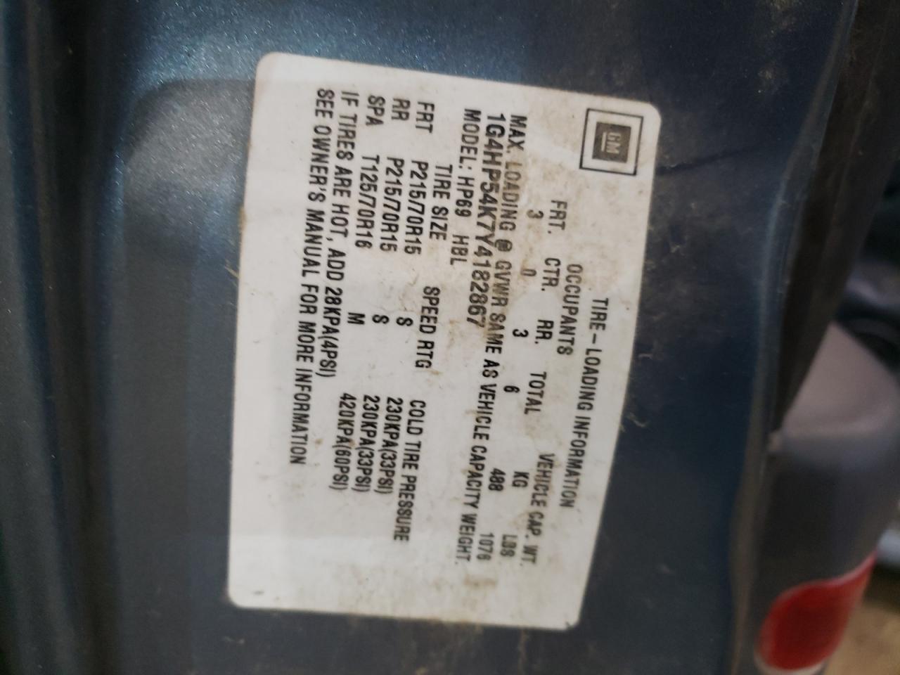 Photo 10 from auction – 2000 BUICK LESABRE CU with VIN 1G4HP54K7Y4182867
