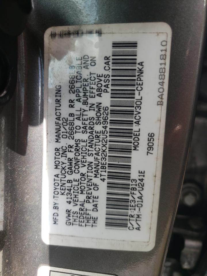 Photo 10 from auction – 2002 TOYOTA CAMRY LE with VIN 4T1BE32KX2U549626