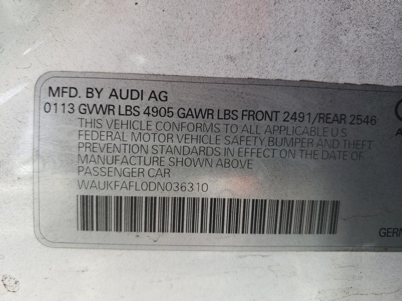 Photo 10 from auction – 2013 AUDI A4 PRESTIG with VIN WAUKFAFL0DN036310