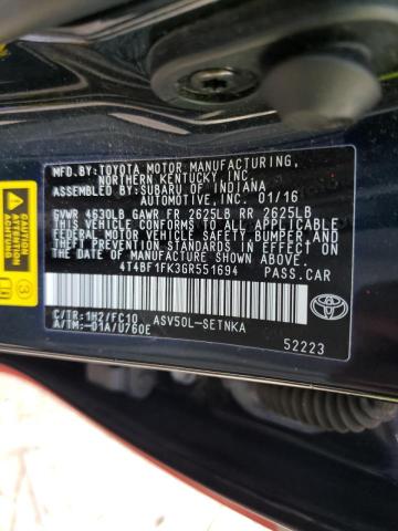 Photo 10 from auction – 2016 TOYOTA CAMRY LE with VIN 4T4BF1FK3GR551694