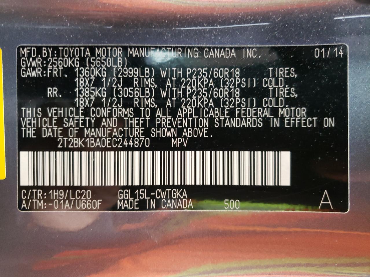 Photo 10 from auction – 2014 LEXUS RX 350 BAS with VIN 2T2BK1BA0EC244870