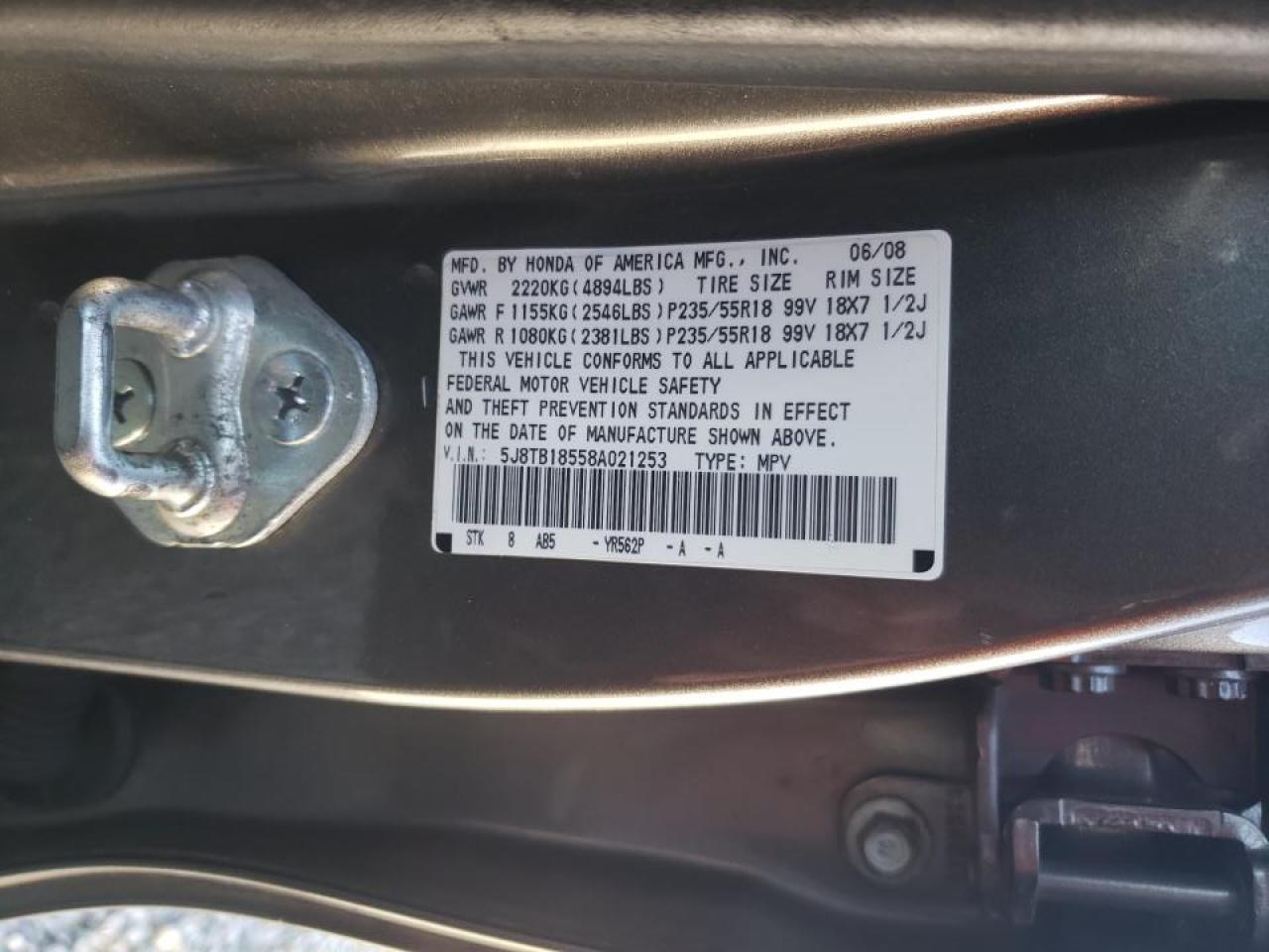 Photo 10 from auction – 2008 ACURA RDX TECHNO with VIN 5J8TB18558A021253