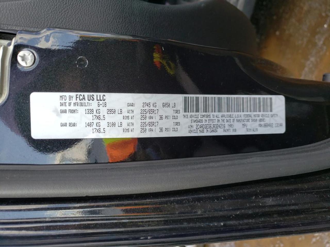Photo 10 from auction – 2018 DODGE GRAND CARA with VIN 2C4RDGEG6JR324216