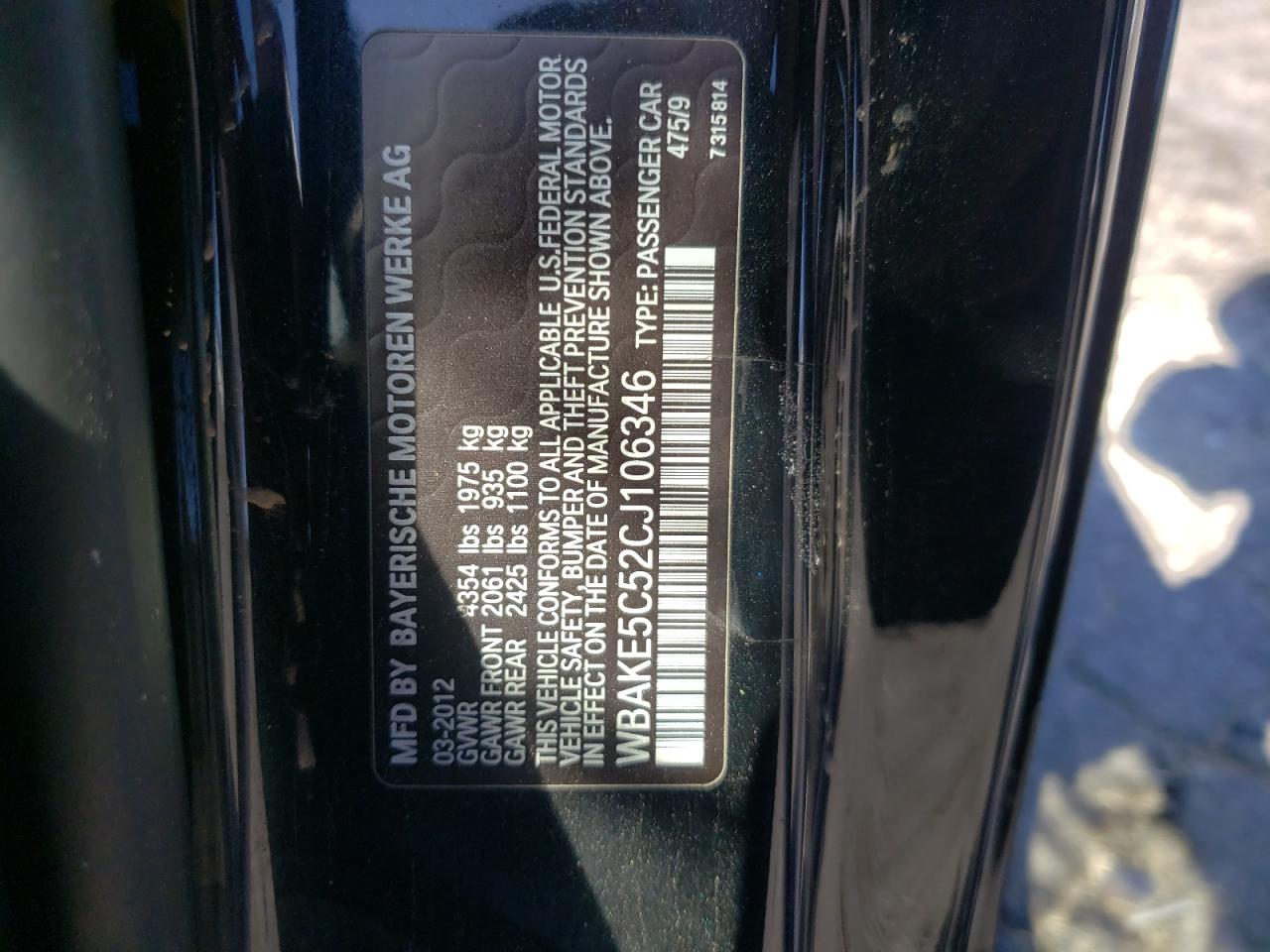 Photo 10 from auction – 2012 BMW 328 I SULE with VIN WBAKE5C52CJ106346