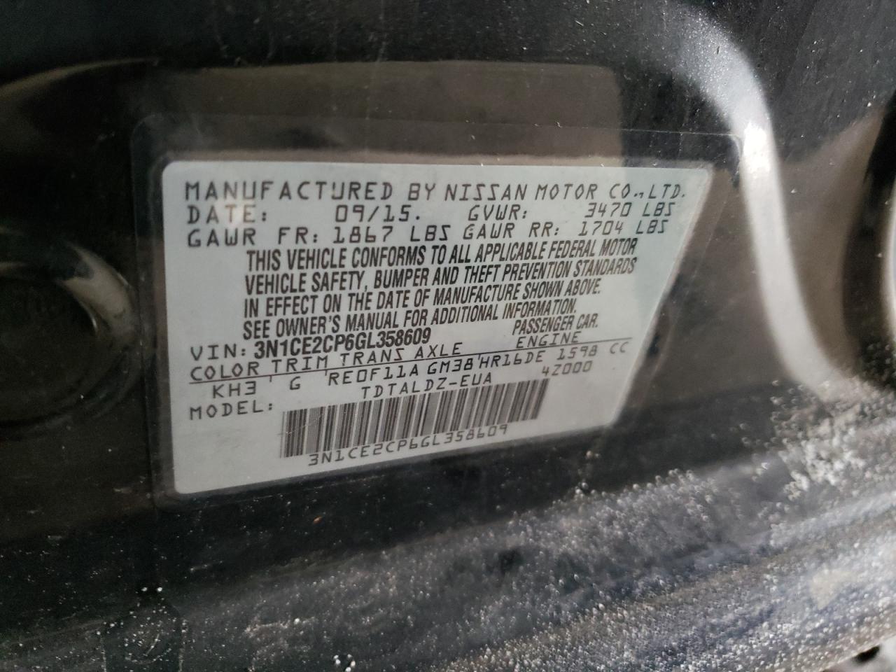 Photo 10 from auction – 2016 NISSAN VERSA NOTE with VIN 3N1CE2CP6GL358609