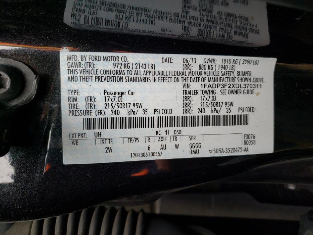 Photo 10 from auction – 2013 FORD FOCUS SE with VIN 1FADP3F2XDL370311