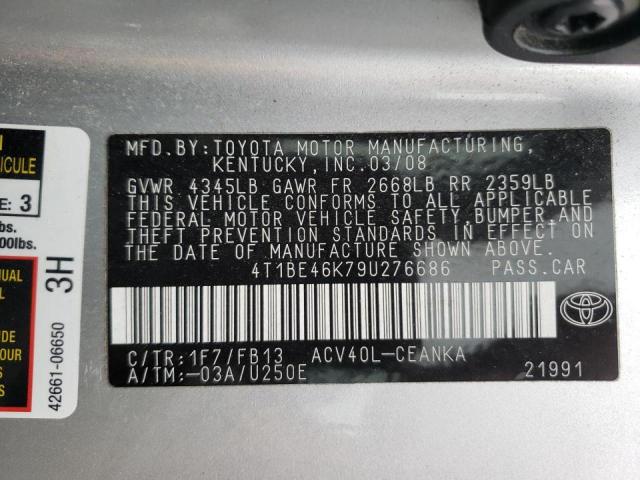Photo 10 from auction – 2009 TOYOTA CAMRY BASE with VIN 4T1BE46K79U276686